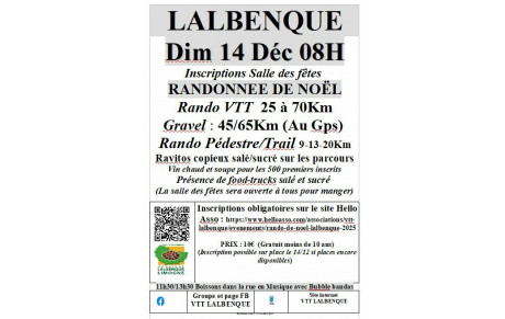 RANDO DE NOEL 2025 OUVERTURE DES INSCRIPTIONS