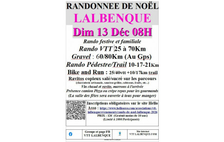 RANDO DE NOEL 2026 OUVERTURE DES INSCRIPTIONS